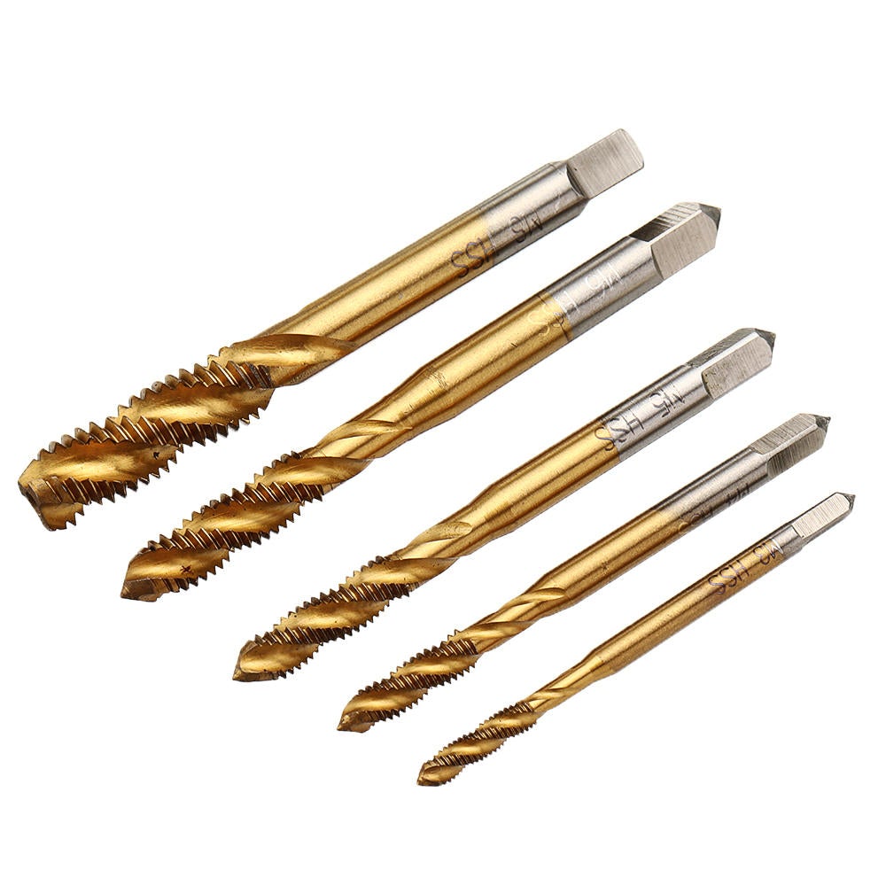 M3-M12 Hand Spanner with 5pcs Titanium Coated M3-M8 Spiral Screw Tap Set