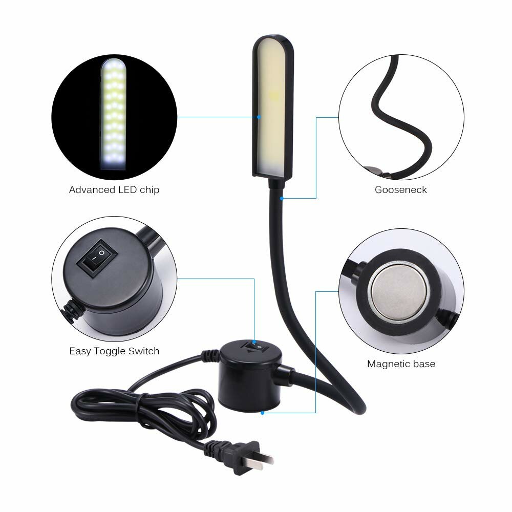 6W 220V COB LED Sewing Machine Working Light DeskLamp with Magnetic Mounting Base for Lathes Drill Presses Workbenches