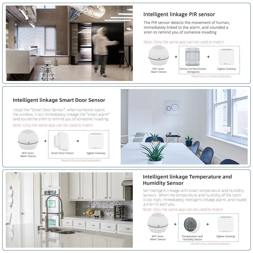 WiFi Siren Alarm Sensor Home Security Alert Burglar Detector Smart Linkage PIR Sensor Smart Life Remote Control