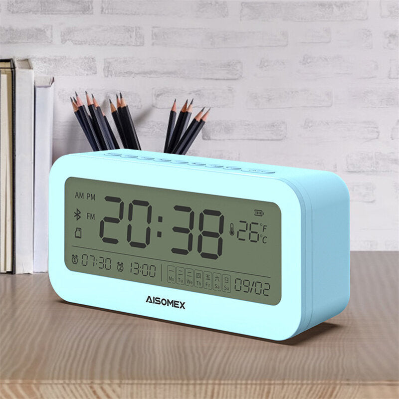 Alarm Clock Speaker Bluetooth 5.0 Day Demperature Display 3 Mode Night Light 1800mAh Battery
