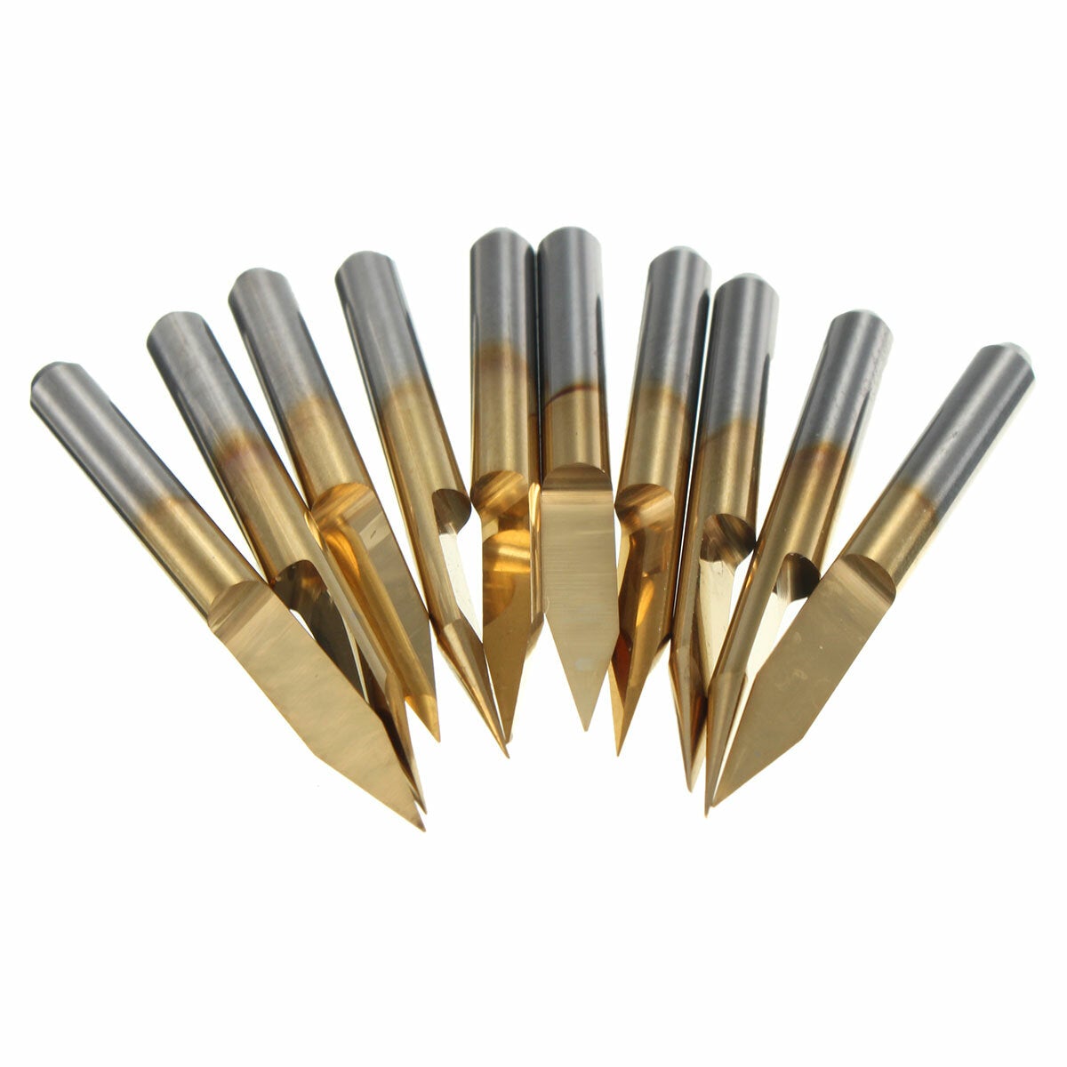 10pcs 3.175mm Shank 30 Degree Cutter 0.1mm V-shape Titanium Coated Carbide PCB Engraving Bit