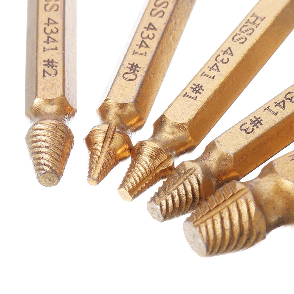 5pcs Double Side Damaged Screw Bolt Extractor Drill Bits Gold Oxide Edition Stripped Screw Removers