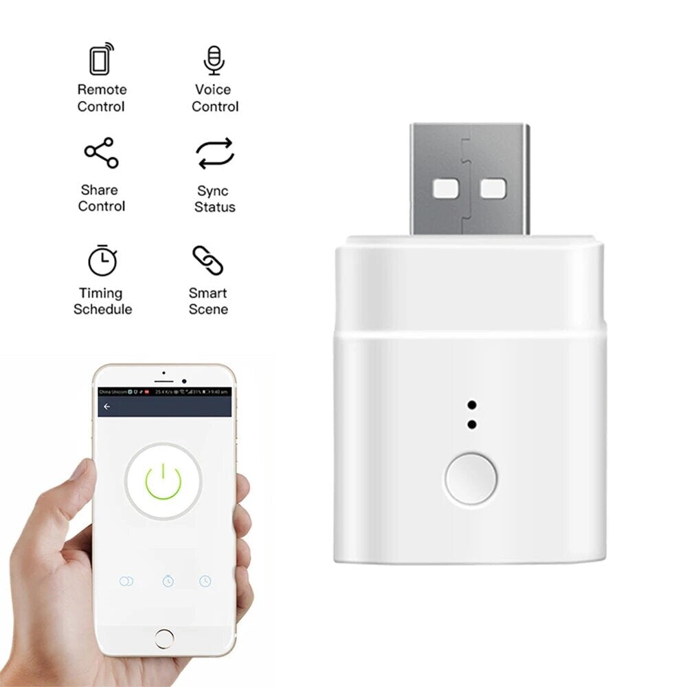 10Pcs Micro 5V Wireless USB Smart Adaptor WiFi Mini USB Power Adaptor APP Remote Control Voice Control For Smart Home Works with Alexa Google Home