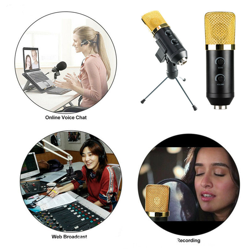 Wired microphone USB Condenser Sound Recording Mic with Reverb Broadcast Live Microphone Tripod Stand