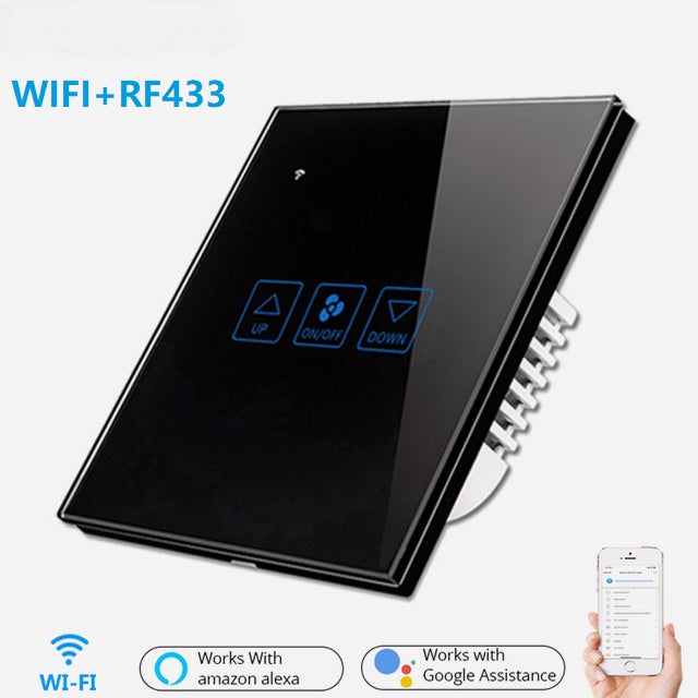 Fan Speed Control Touch Switch WiFi+RF Smart Deluxe Crystal Panel Switch App Remote Control 90V 250V EU Wireless Switch
