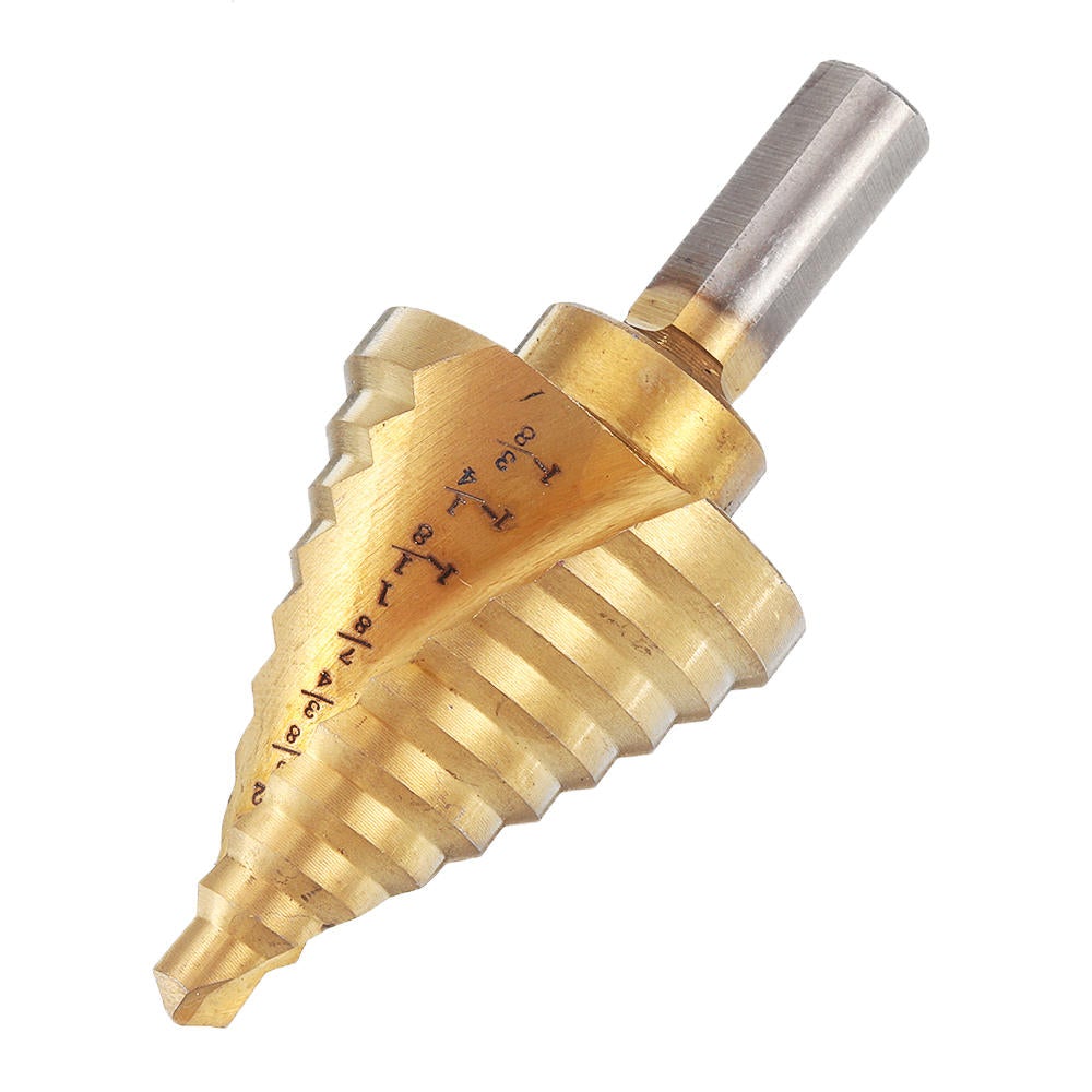 6pcs 1/8 to 1-3/8 Inch Step Drill Titanium Spiral Grooved Step Drill Bit Set with Automatic Center Punch and Aluminum Case