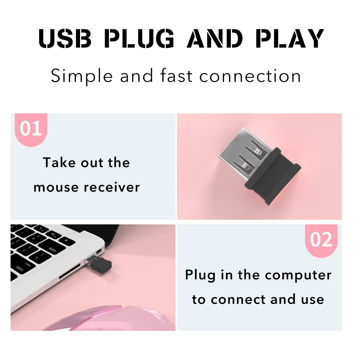 2.4 GHz Wireless Mouse 1600DPI Rechargeable Breathing LED Light Optical Mice with USB Receiver for PC Laptop Desktop