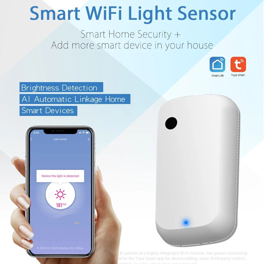 Smart Home WIFI Light Sensor 0~1000 Lux 180 Illuminance Smart Brightness Monitor Alarm