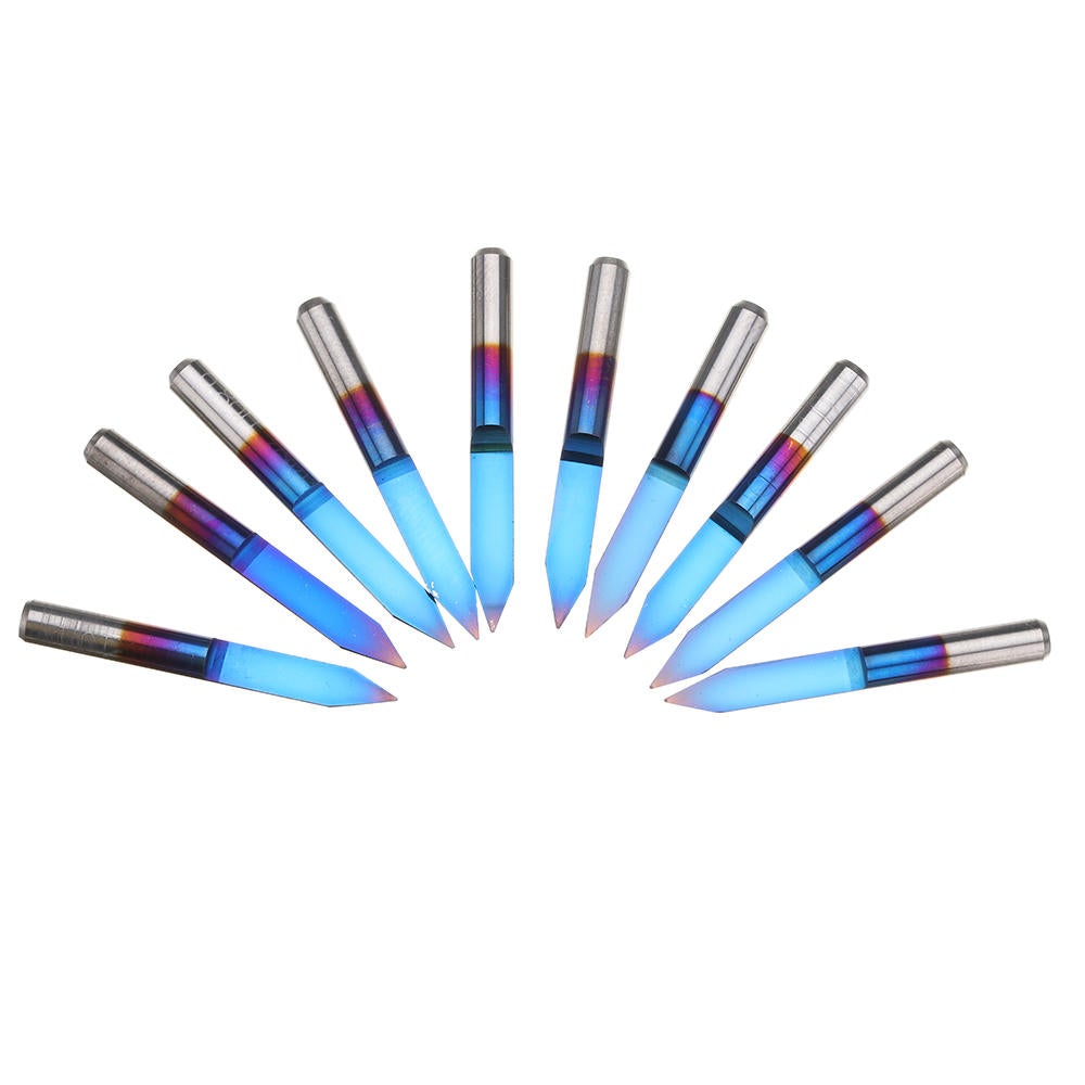 10pcs 0.1mm 0.2mm 40 Degree Engraving Bit Blue Nano Coated Carbide Flat Bottom PCB Engraving Bit CNC Router Tool