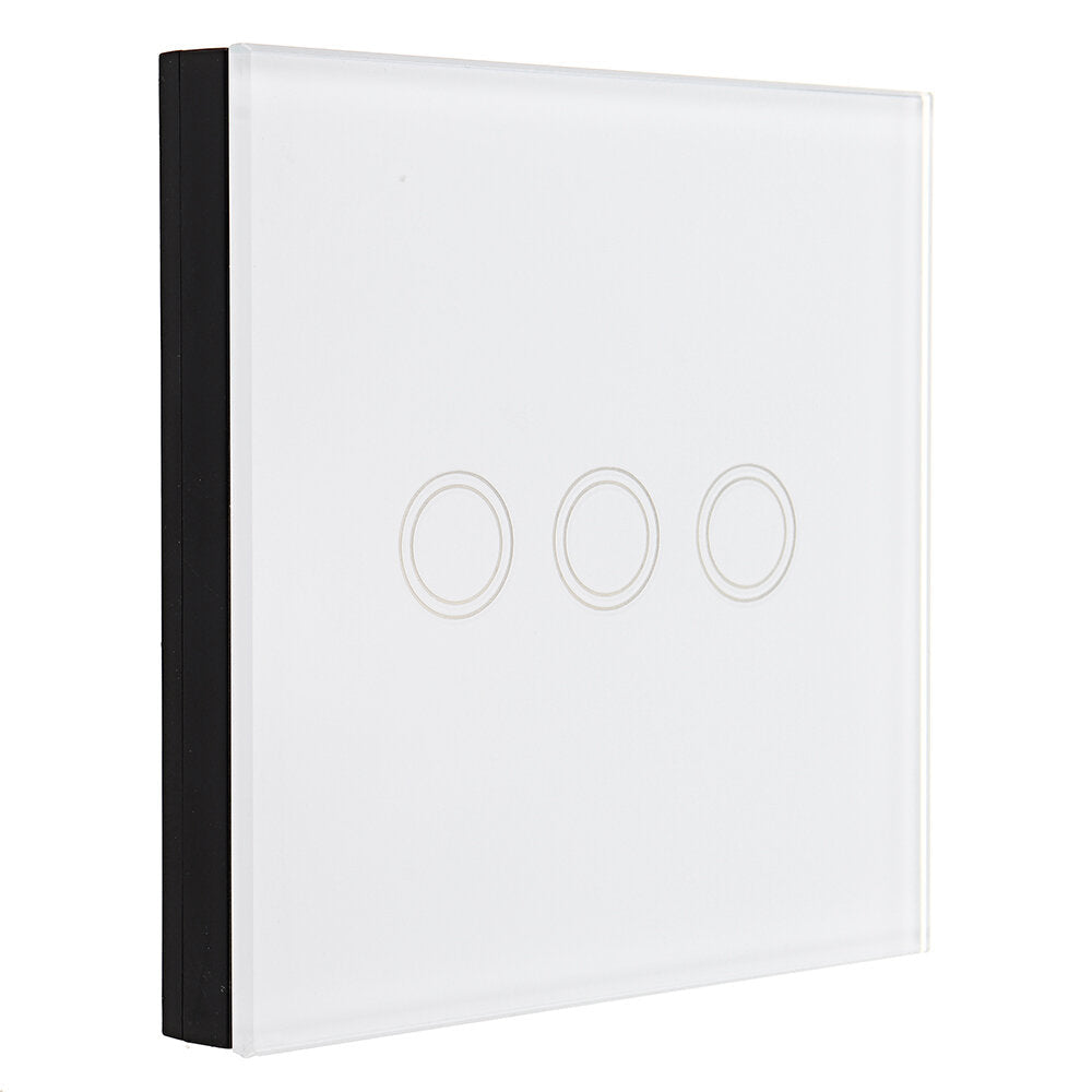 White 1 2 3 Channel 86 Wall Touch Remote Control Switch Wireless RF Transmitter Tempered Glass Pane l433MHz