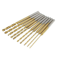 10pcs 0.6-2.2mm HSS Twist Drill Bits Set Titanium Coated High Speed Steel