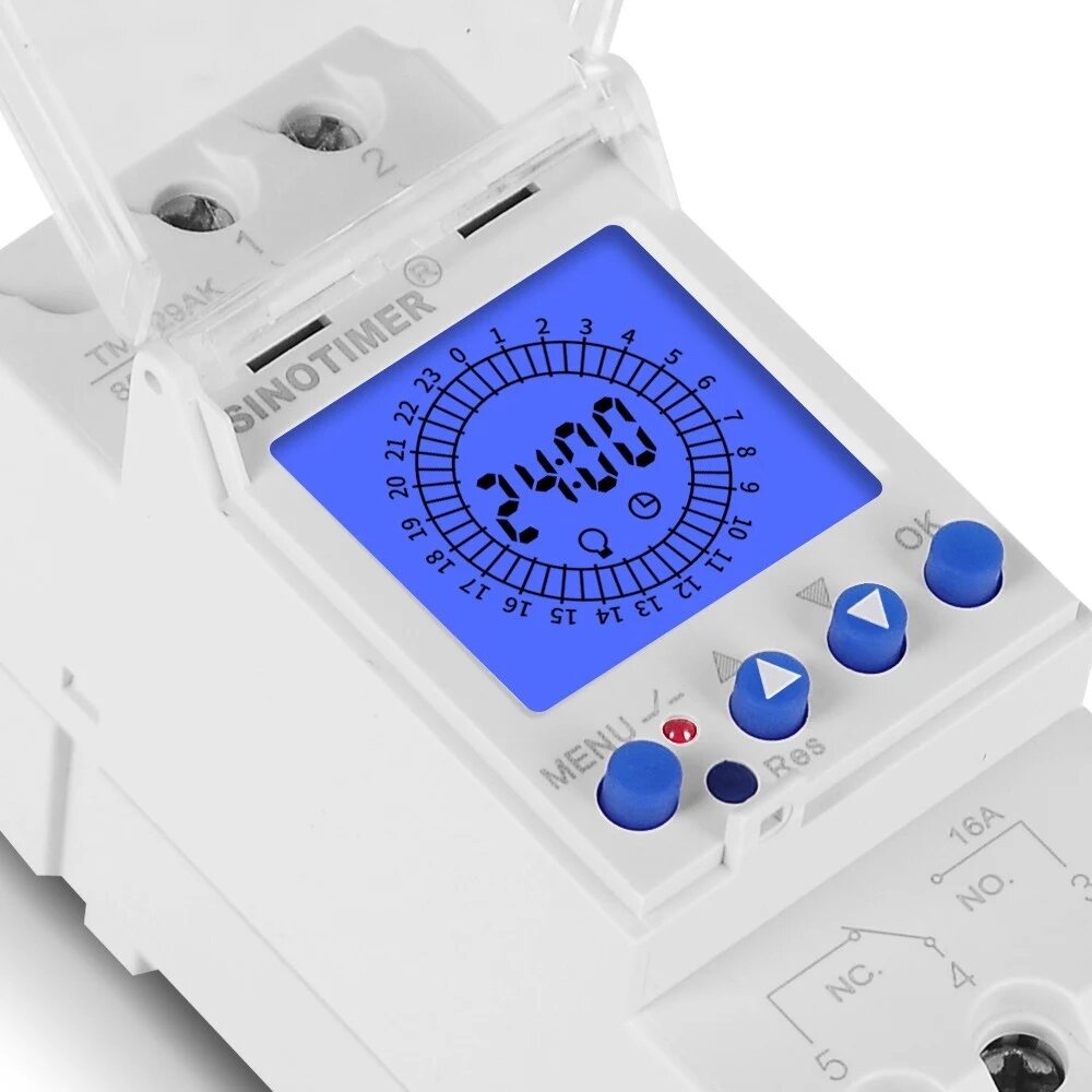 Digital LCD Display Electronic Time Clock Din Rail 24 Hours Programmable Intelligent Analog Timer Switch,85-265V 16A/30A
