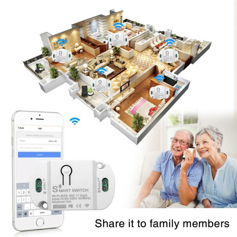 Smart WIFI Home Switch Led Light Universal Module DIY Smart Life WIFI Switch Supports 2 Way Control Work with Alexa Google Home Smart Life