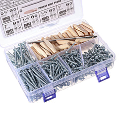 482Pcs 25-64mm Self Tapping Pocket Hole Screw Project Kit SQ2 Square Head Driver Wood Pocket Hole Plugs with 150mm Screwdriver Bit