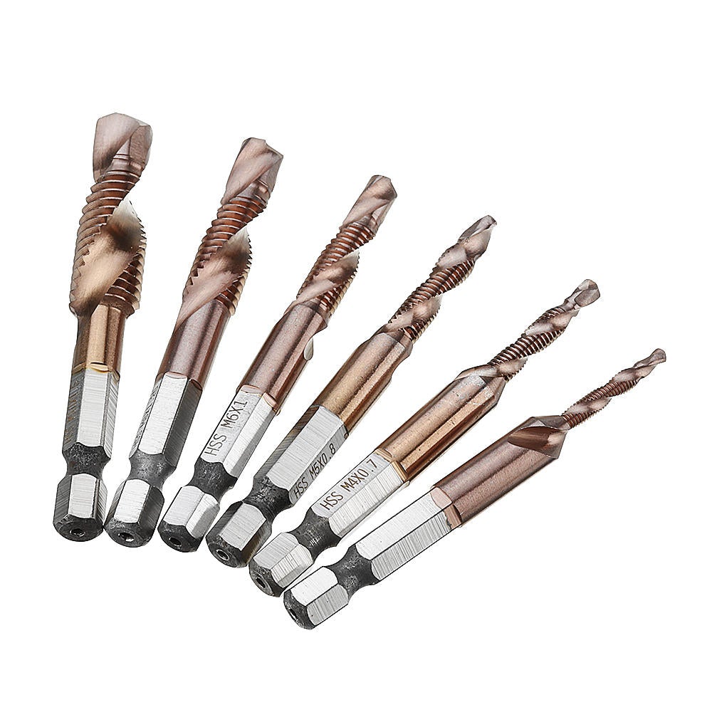 6pcs M3-M10 Combination Drill Tap Bit Set HSS 6542 AlTiN Coated Deburr Countersink Bits