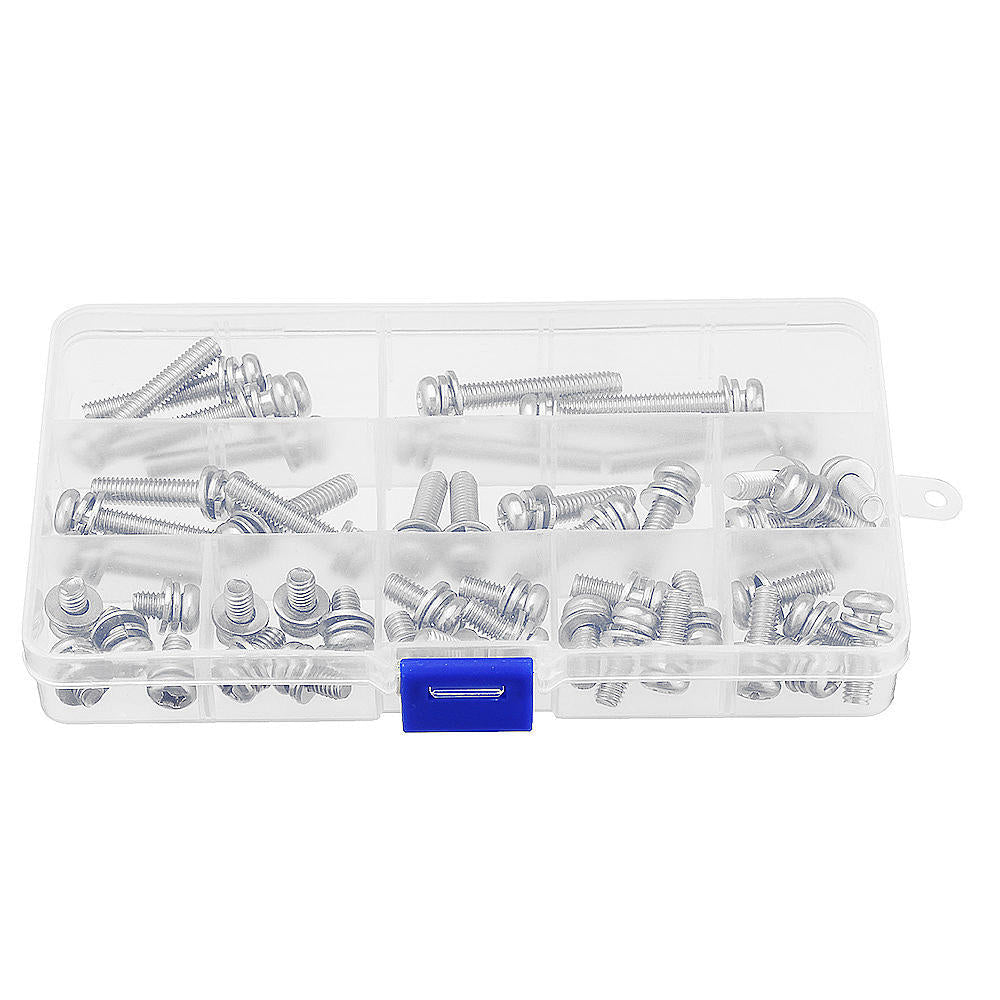 50Pcs M6 Stainless Steel 10-40mm Phillips Pan Head Machine Screw Washer Bolt Asortment