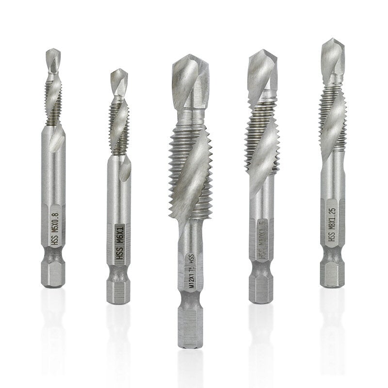 7pcs M3-M12 Combination Drill Tap Bit Set HSS Deburr Countersink Drill Bits 1/4 Inch Hexagon Shank