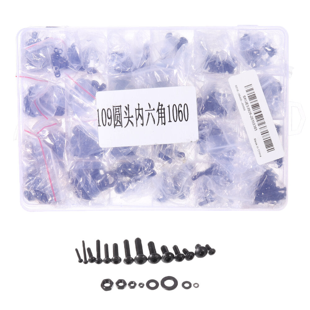 1060Pcs Alloy Steel 10.9 Grade Hex Socket Button Round Head Screws Bolt Assortment Kit M2 M3 M4 M5