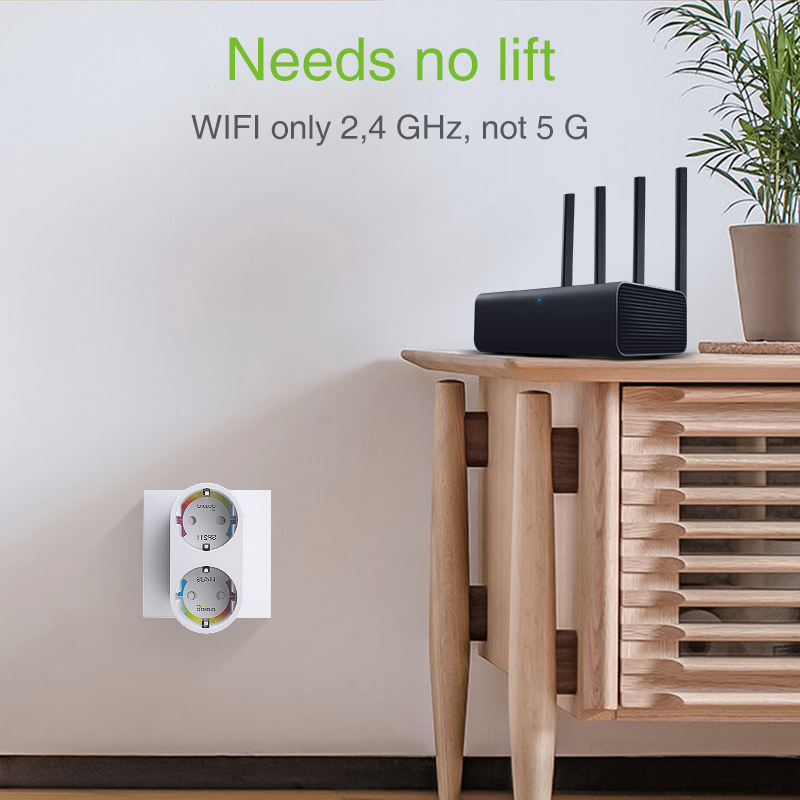 Smart Plug 2 IN 1 Dual EU Plug WiFi Outlet 16A Socket APP Remote Control Electricity Statistics Home Light Switch Timer Works With Alexa Google Home