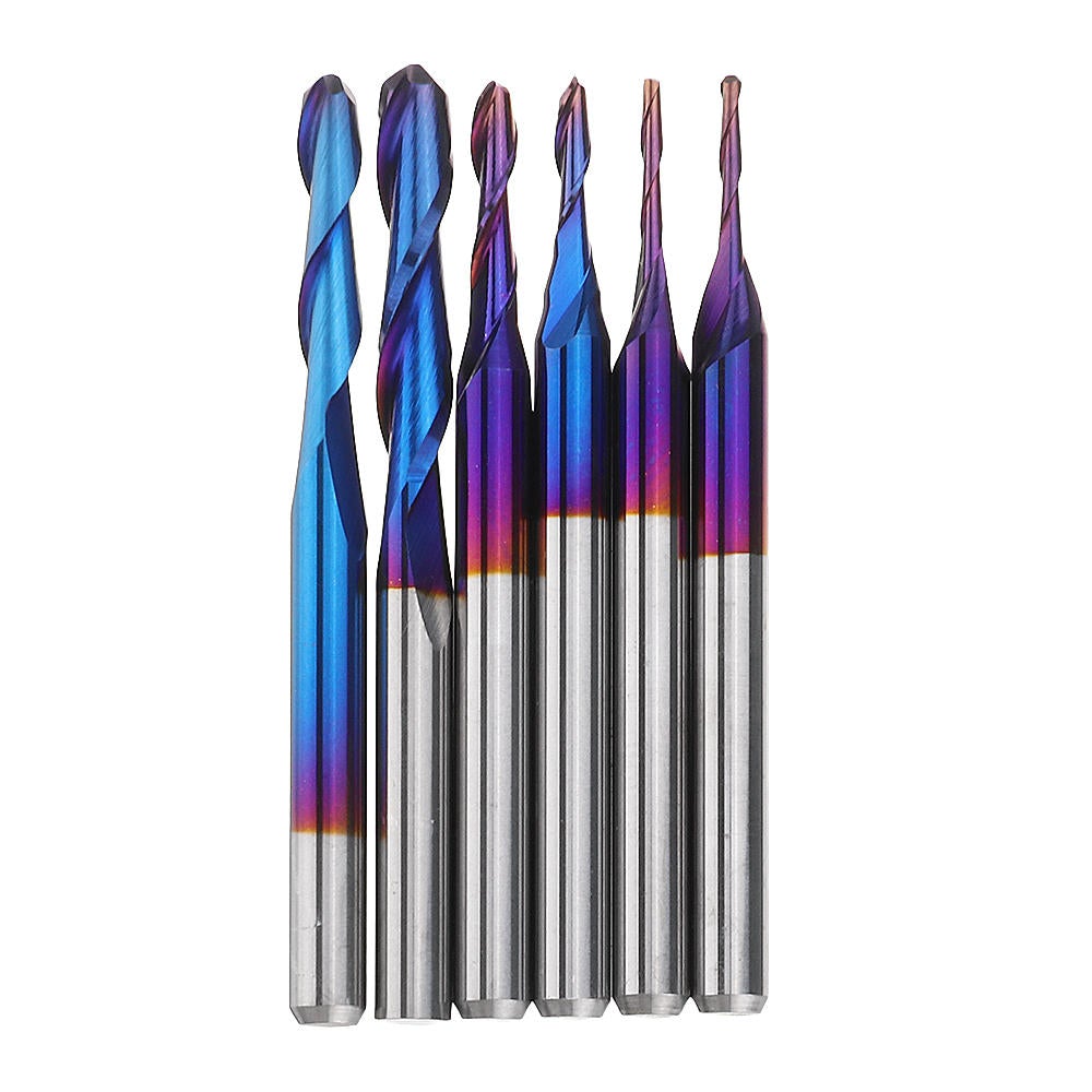 10pcs 3.175mm Shank Blue Coated Spiral Ball Nose End Mill 0.8-3.175mm CNC Milling Cutter