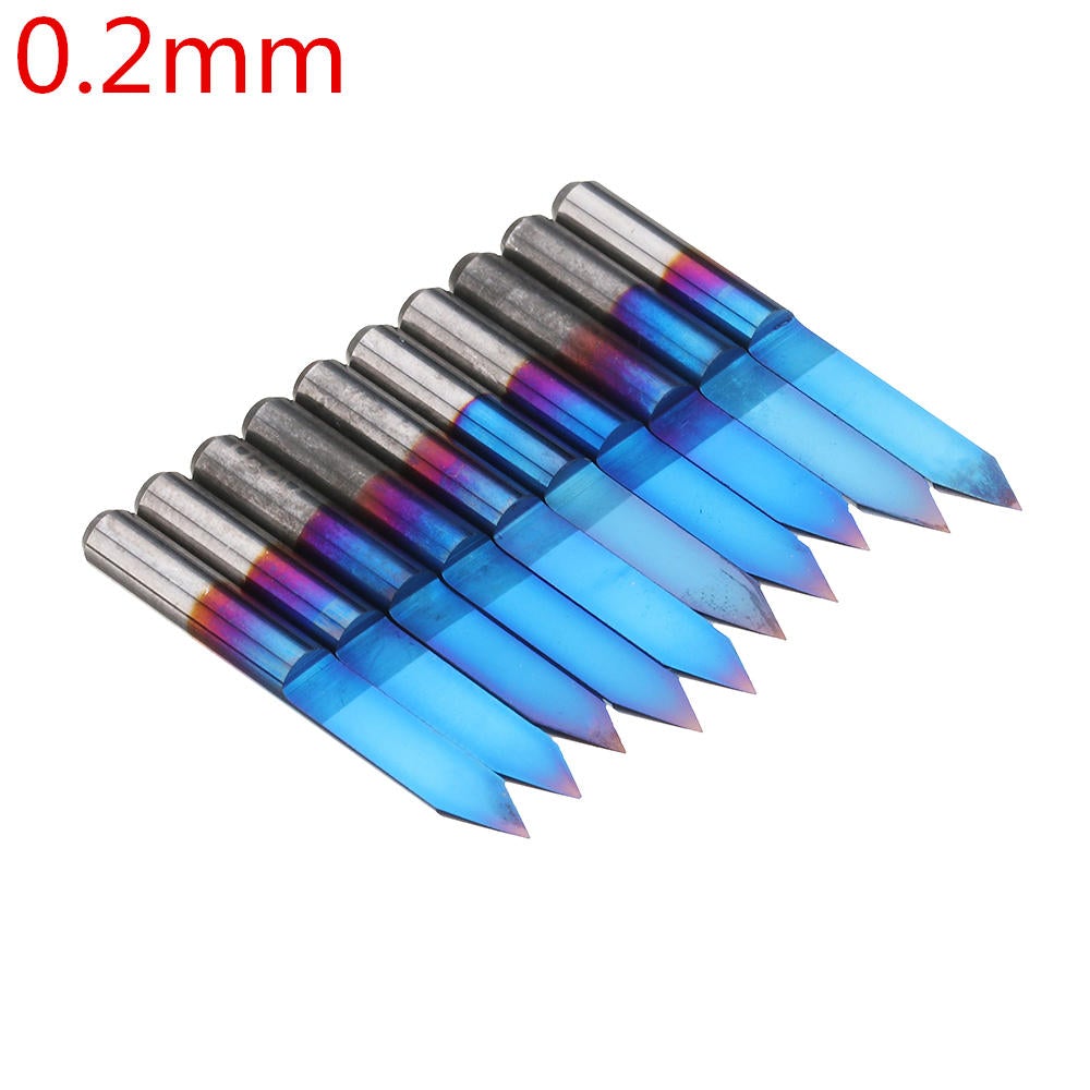 10pcs 0.1/0.2/0.3/0.4/0.5mm 45 Degree Flat Bottom PCB Engraving Bit Blue NANO Coated Carbide CNC Router Tool