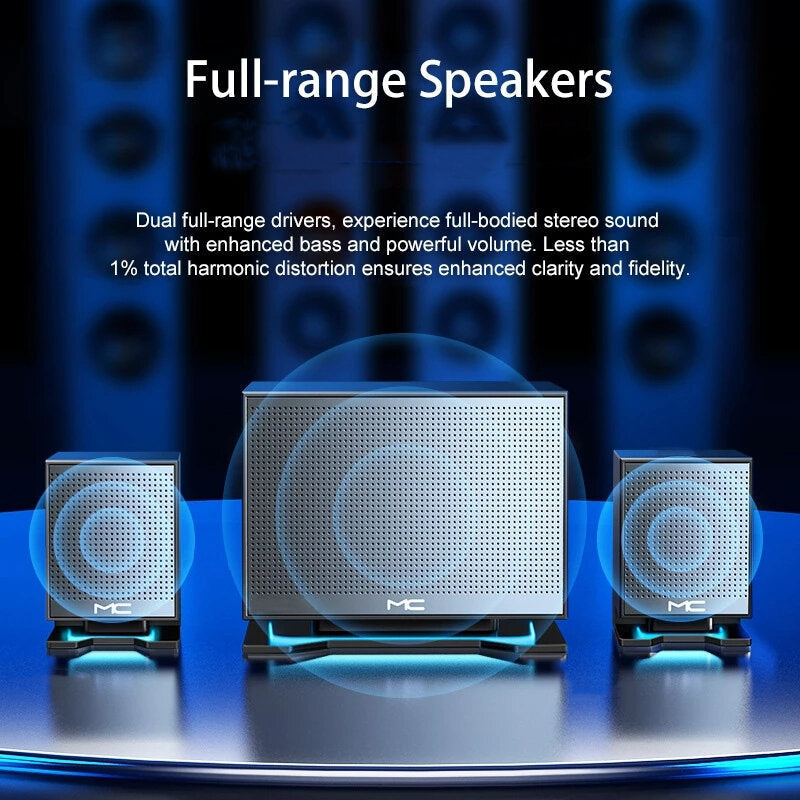 Bluetooth 5.0 Speaker Hi-Fi Stereo Bass USB Subwoofer Music Boombox Desktop Laptop LED Light Altavoces U Disk/AUX/TWS/TF/SD Card Player