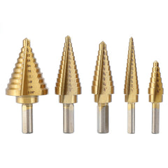 6Pcs HSS Titanium Coated Step Drill Bit With Center Punch Drill Set Hole Cutter Drilling Tool
