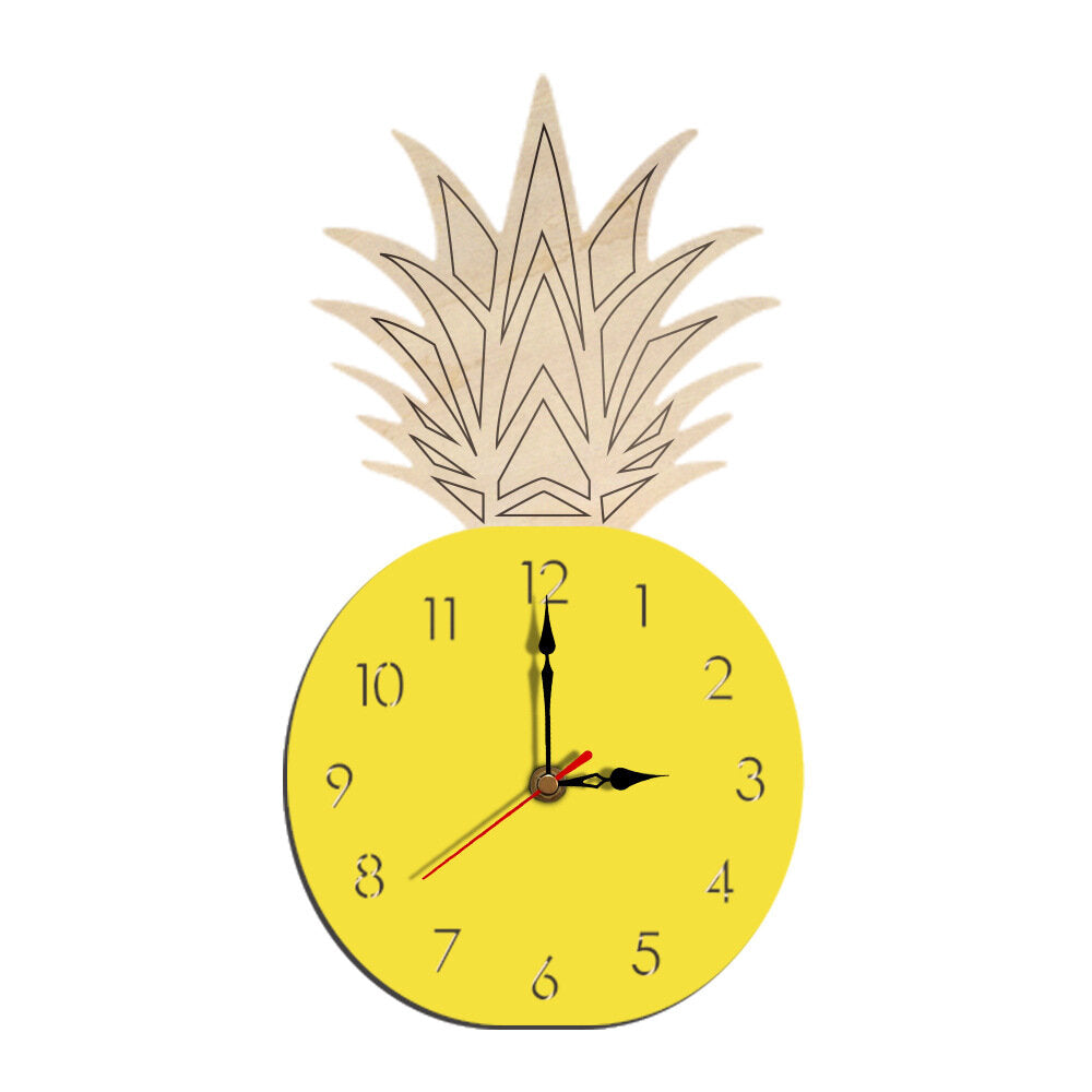 Creative Fruit Pineapple Wall Clock Acrylic Wood Clock for Livingroom Children Bedroom Cartoon Decorative