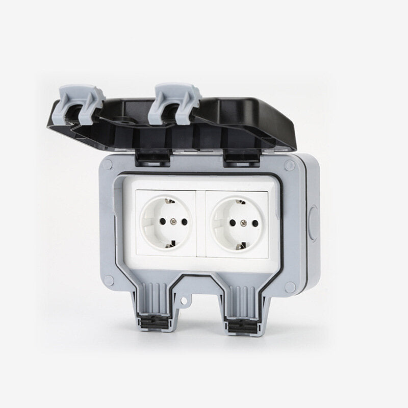 Waterproof Wall-mounted Power Socket Dust-proof 16A Double EU Standard Electrical Outlet for Bathroom Gardening