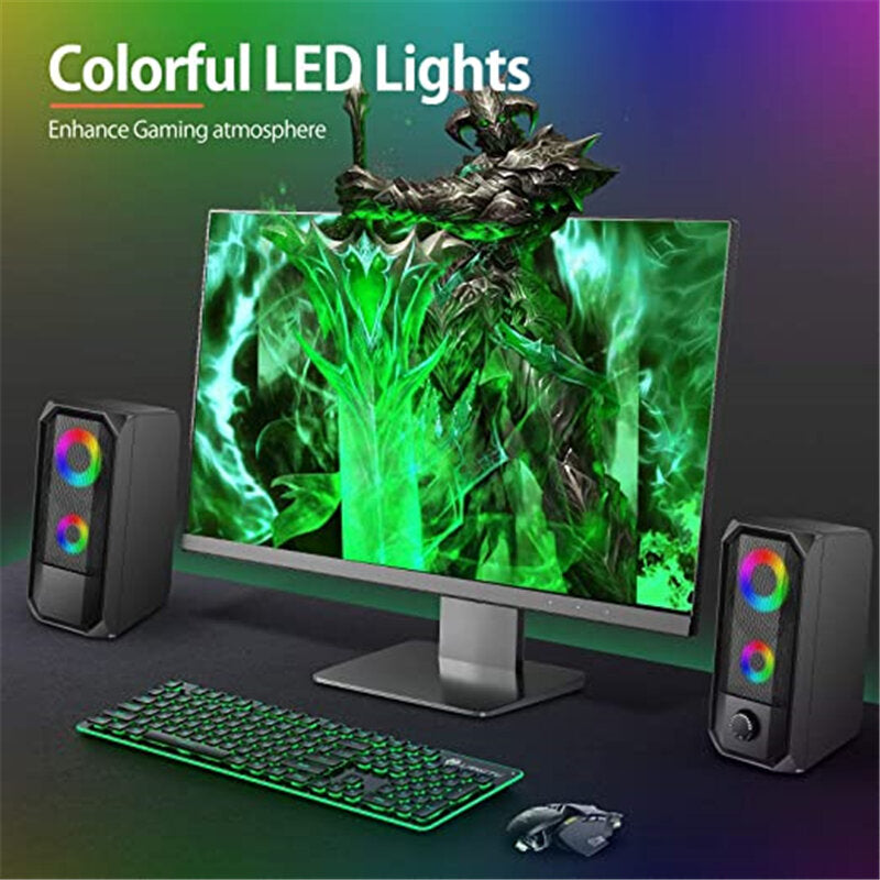 Wired Computer Speaker 10W Stereo Bass RGB Luminous USB 3.5mm Desktop Soundbar Multimedia Speaker