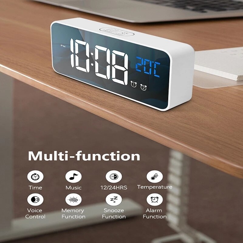 Voice Control Alarm Clock Digital Snooze Mirror Timer LED Display Home Decoration Clocks