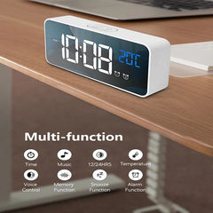 Voice Control Alarm Clock Digital Snooze Mirror Timer LED Display Home Decoration Clocks