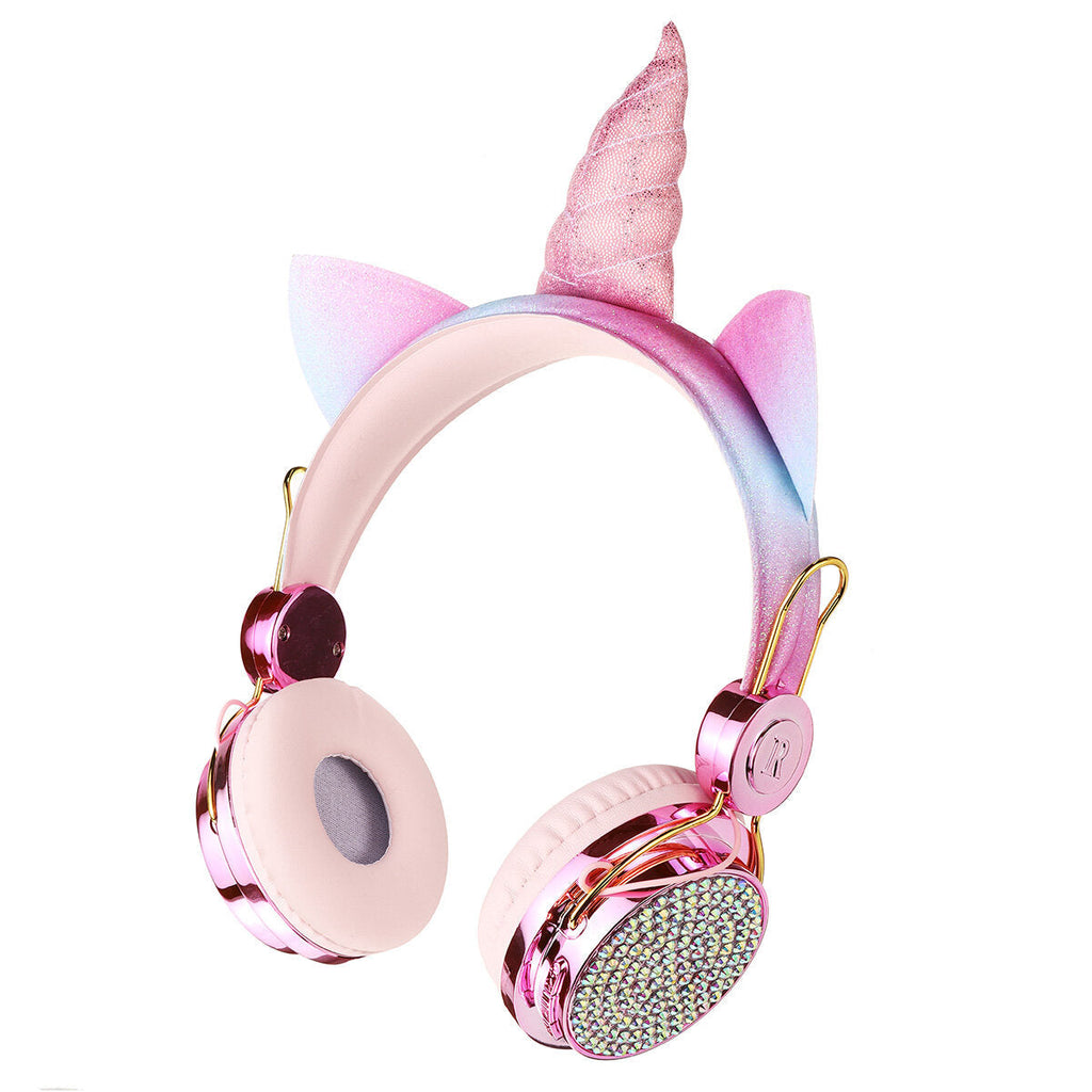Cute Unicorn Bluetooth 5.0 Over-Ear Headphones Wireless Kids Cartoon Stereo Headset Earphone Built-in Microphone