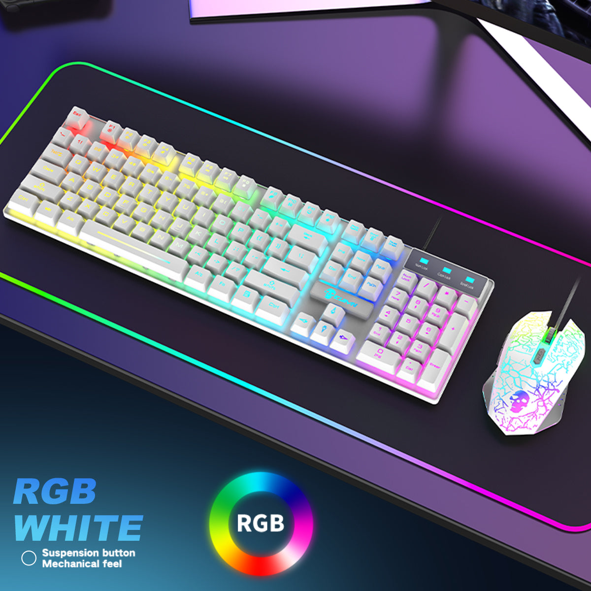 104 Keys Gaming Keyboard USB Wired RGB Luminous Backlight Mechanical Feel Keyboard for Computer PC Laptop