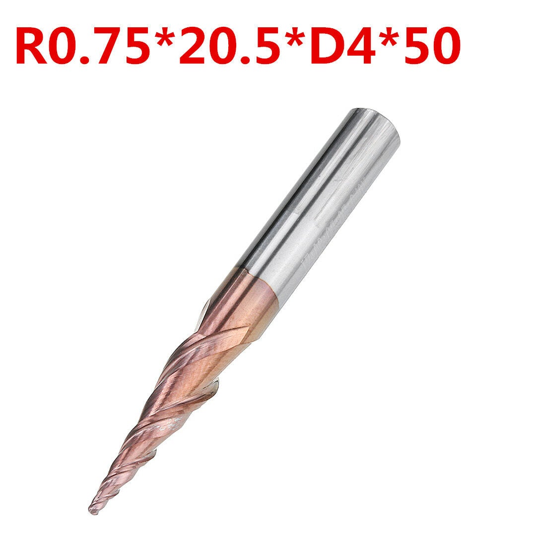 2 Flutes R0.25/ R0.5/ R0.75/ R1.0 *20.5*D4*50 Ball Nose End Mill HRC50 Taper Milling Cutter