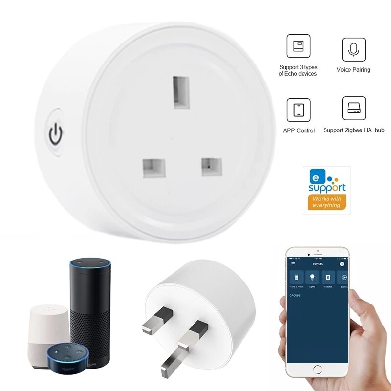 UK Plug Smart Socket Mini Switch Voice Control Plug Works with Alexa Google Home