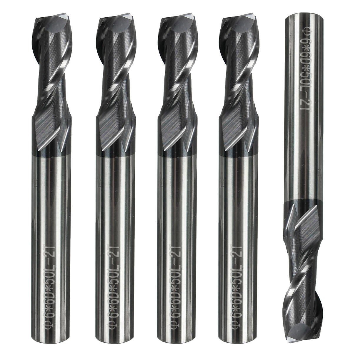 5pcs 6mm Solid Carbide Tungsten Coated 2 Flute End Mill Slot Drill Milling Cutter