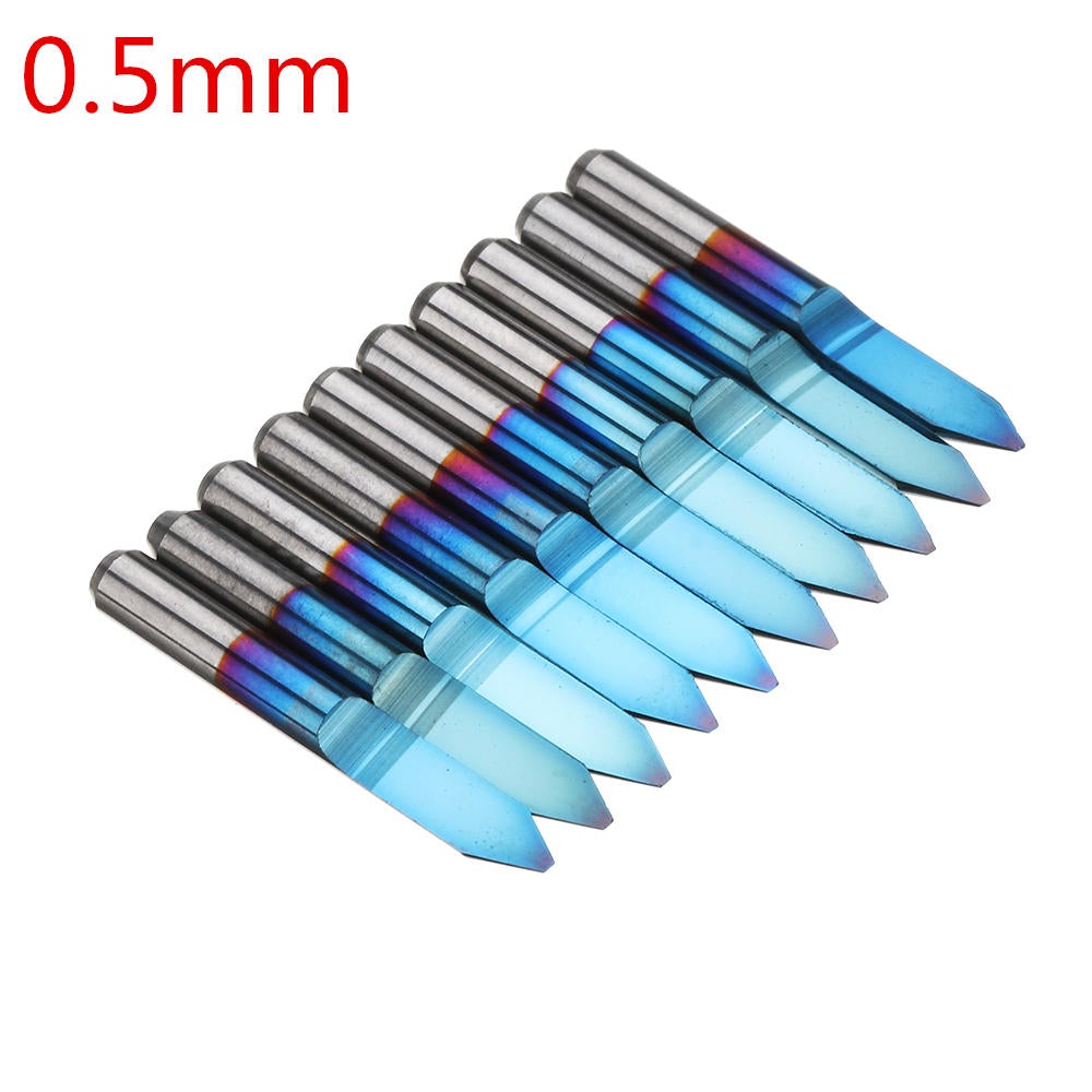 10pcs 0.1/0.2/0.3/0.4/0.5mm 45 Degree Flat Bottom PCB Engraving Bit Blue NANO Coated Carbide CNC Router Tool