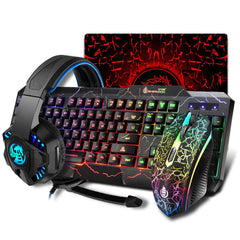 4-in-1 Keyboard Mouse Headset Mouse Pad Set USB Wired 104 Keys Cracked Keyboard Mouse Over-Ear Headset Mouse Pad Combo Set