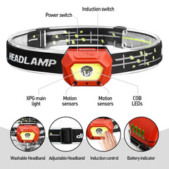 2PCS Five Modes Induction Headlamp USB Rechargeable Adjustable IPX65 Waterproof Outdoor Cycling Climbing Lighting