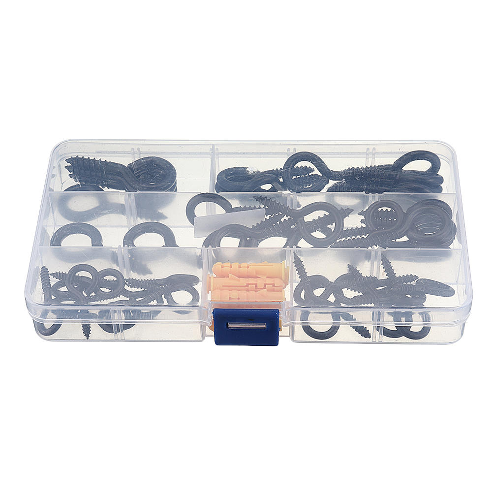 44Pcs Screw Eyes Zinc Plated Self Tapping Thread Eye Bolt Ring Hooks With Expansion Pipe Black