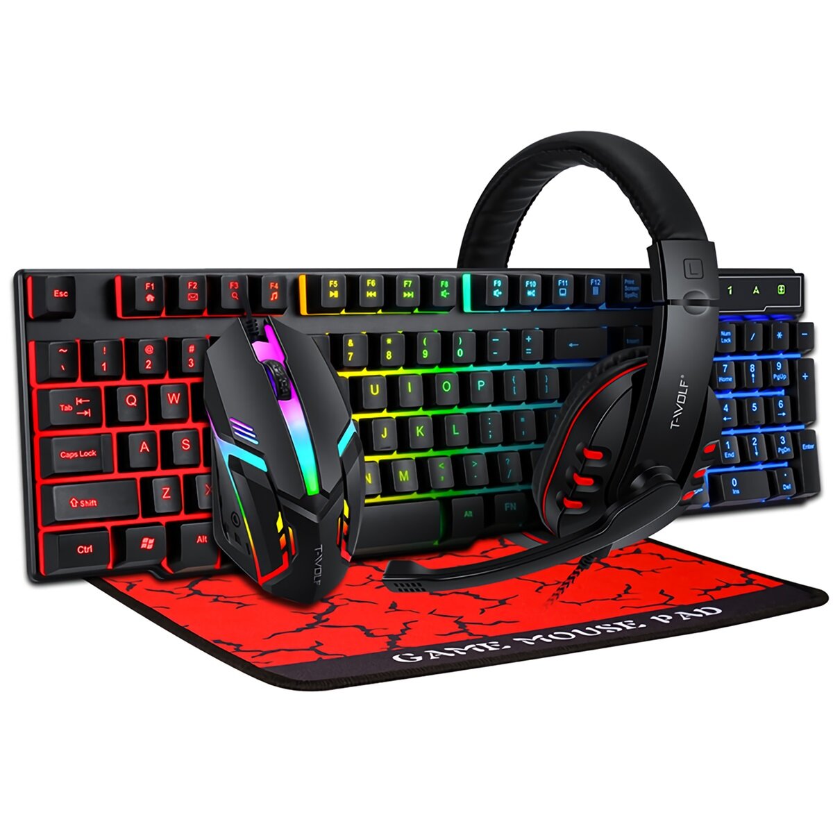 4-in-1 Keyboard Mouse Headset Mouse Pad Set Gaming Kit