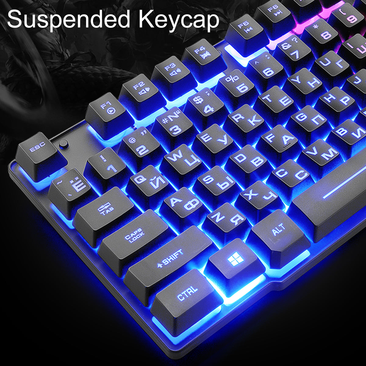 Keyboard & Mouse Combo 104 Keys Russian Version Wired Colorful Backlit Gaming Keyboard 2000DPI Optical Mouse Set with Mouse Pad