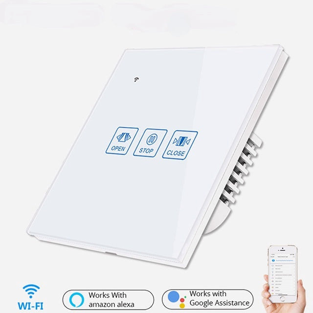 Curtain Touch Wall Switch Crystal Panel Electric Motorized Blinds Smart Switch Remote Control Works with Alexa Google Home