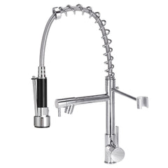 Pull Out Kitchen Tap Chrome Finished Spring Faucet Swivel Spout Vessel Sink Hot Cold Water Mixer Silver