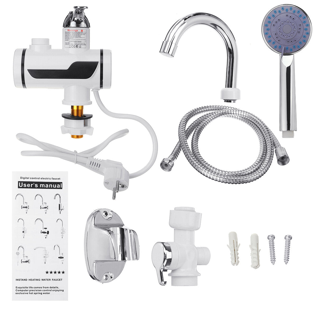 3000W 220V Electric Faucet Tap Hot Water Heater Instant LED Display For Home Bathroom Kitchen With Showerhead