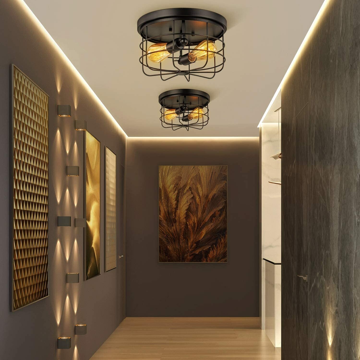 Industrial Vintage Metal Round Pendant Lamp Semi Flush Mount Ceiling Light Shade Without Bulb