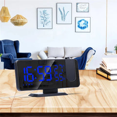 LED Mirror Alarm Clock Big Screen Temperature and Humidity Display with Radio and Time Projection Function Electronic Clock Rechargeable