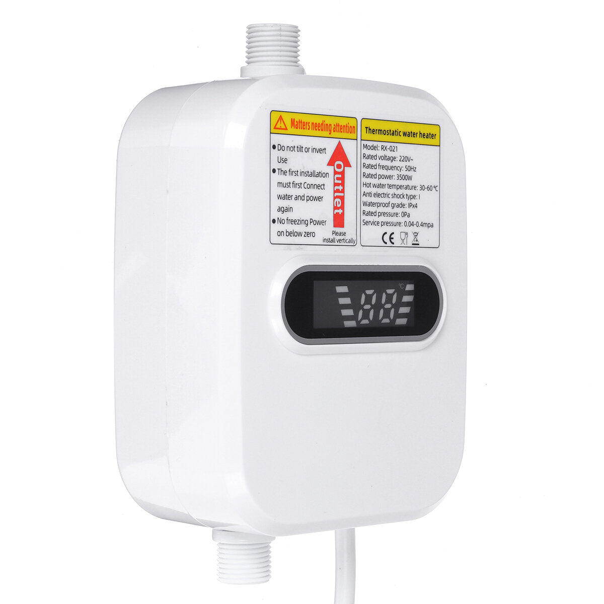 3500W 220V Household Instant Hot Water Heater Plug-in Electric Tankless with LCD Dispaly Shower Head for Bathroom Shower