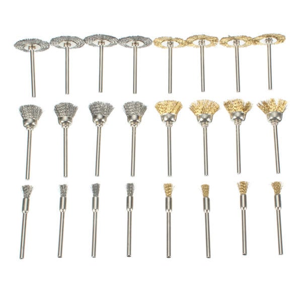 24pcs Wire Steel Brass Brushes Set Polishing Brush Wheels for Dremel Rotary Tool